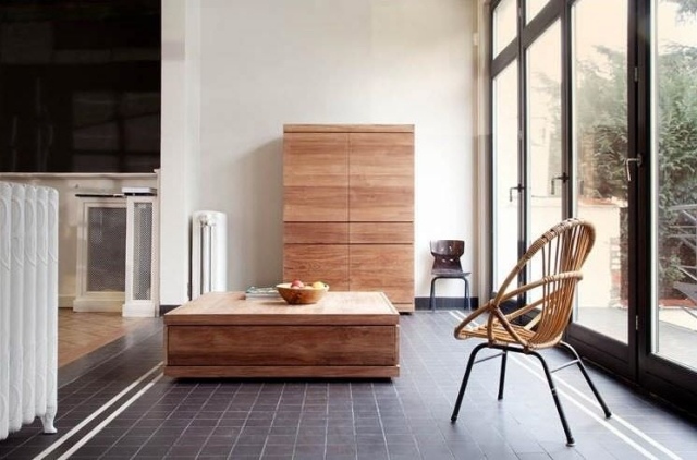 table-basse-bois-massif-tiroir-commode-chaise-ensemble table basse en bois massif