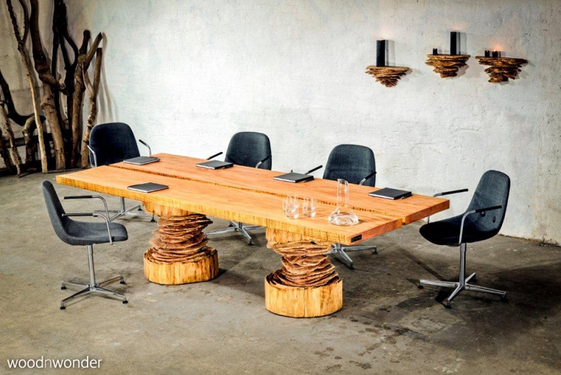 table conférence bois Douglas massif étagères faites main