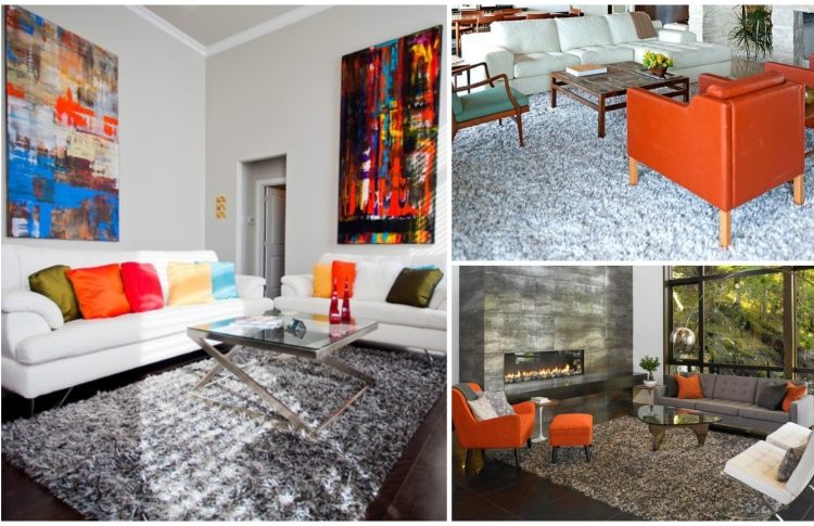 Tapis shaggy gris, beige ou blanc en 120 idées pour le salon! Meilleure emplacement de tableau dans un salon