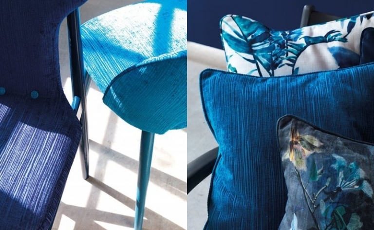 tissus ameublement modernes motifs floraux nuances bleues