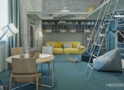 amenagement-interieur-maison-chambre-enfant-pouf-canape-droit-jaune-rembouree-coin-repas