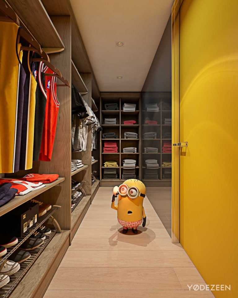 aménagement intérieur maison--dressing-minions-peinture-jaune