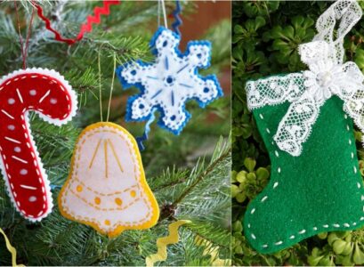 bricolage-de-noel-enfants-batons-rouge-cloche-ruban-dentelle-sapin