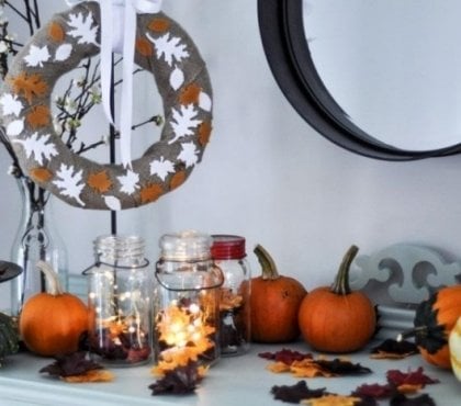 bricolage-decoration-automne-photophores-guirlande-slumineuse-sfeuilles-automne-citrouilles-couronne