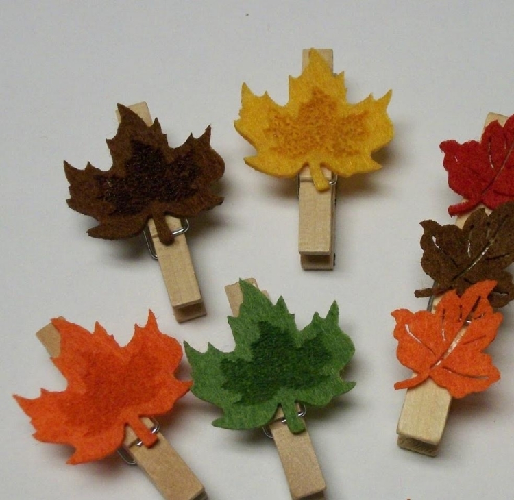 bricolage-decoration-automne-pinces-linge-bois-feuilles-feutre bricolage décoration