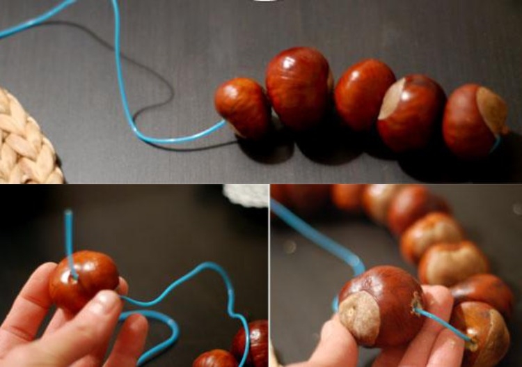 bricolage enfants matériaux nature chenille marrons corde