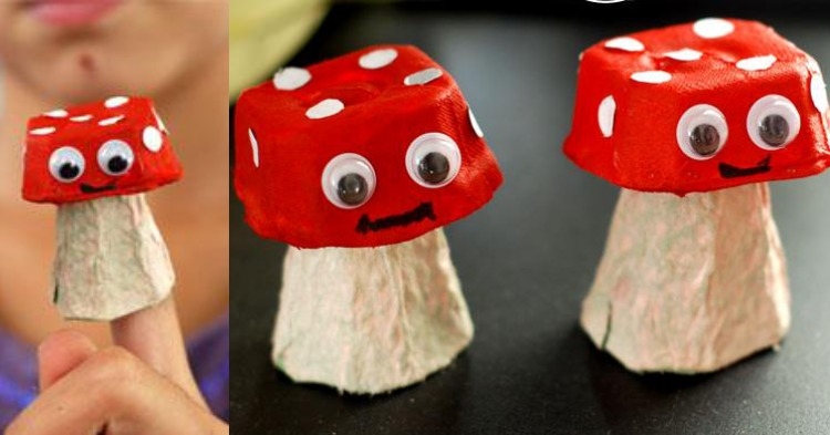 bricolage enfants matériaux récup champignons yeux mobiles