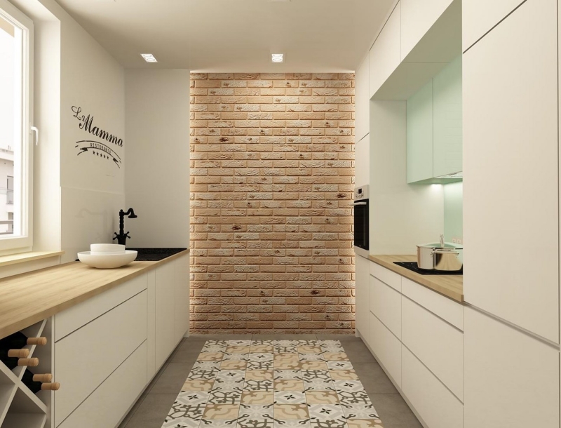 carrealge-carreaux ciment mur brique plan travail cuisine bois naturel