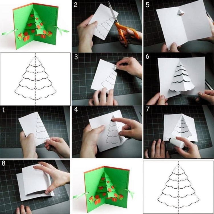 carte-Noel-fabriquer-3D-arbre-noel-vert-accents-orange