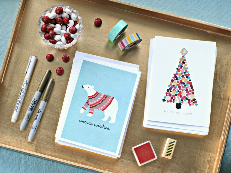carte-Noel-fabriquer-tamponnées-ancre-motifs-ours-polaire-sapin-Noel carte de Noël à fabriquer