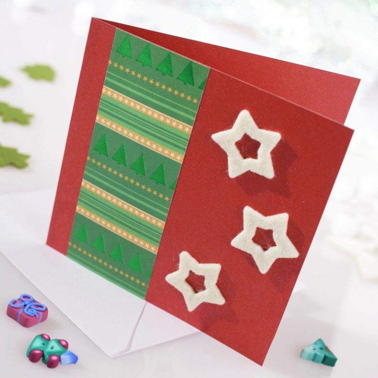 carte de Noël faite maison carton papier motifs étoiles feutrine