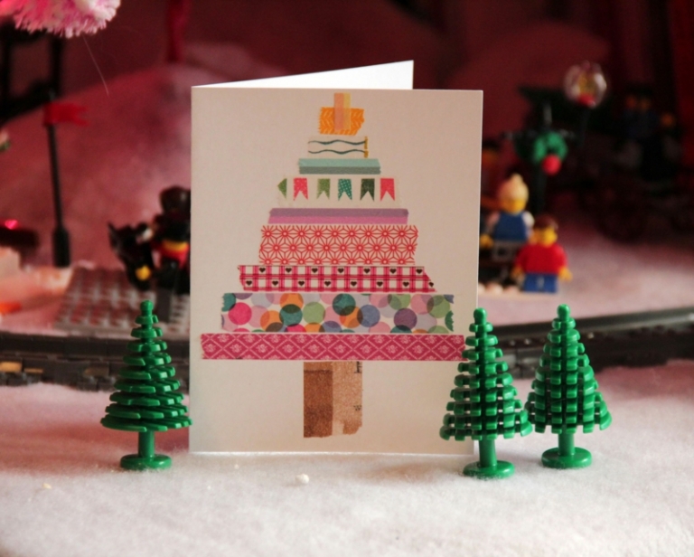 carte de vœux Noël fabriquer sapin ruban adhésif décoratif