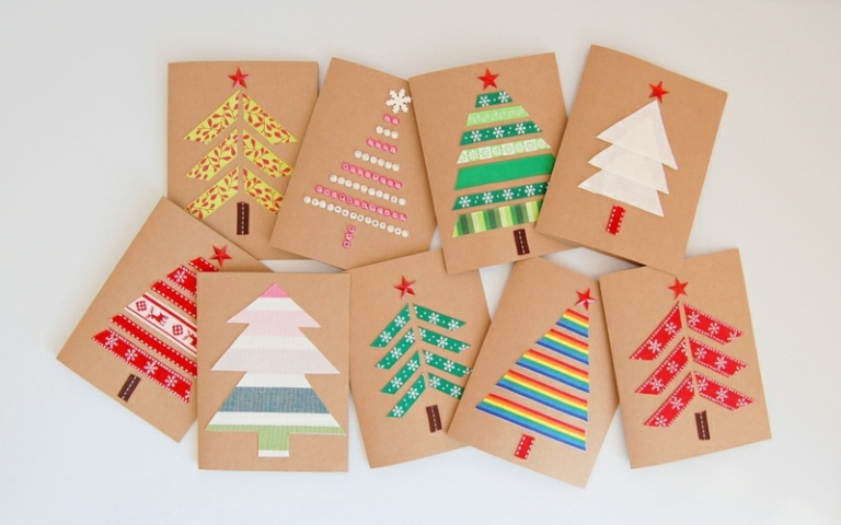 carte-vœux Noël faite maison sapins ruban adhésif Washi Tape