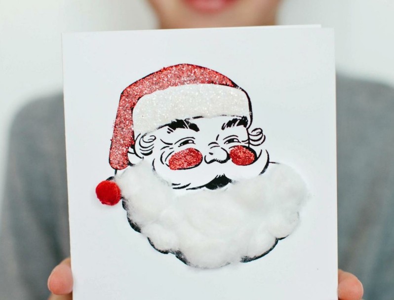 carte vœux fabriquer soi-même Père Noël barbe coton
