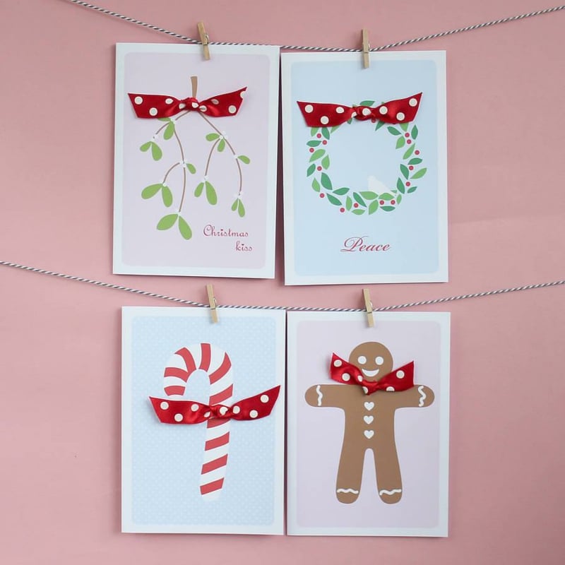 cartes Noël faites maison décorées rubans rouges pois blancs