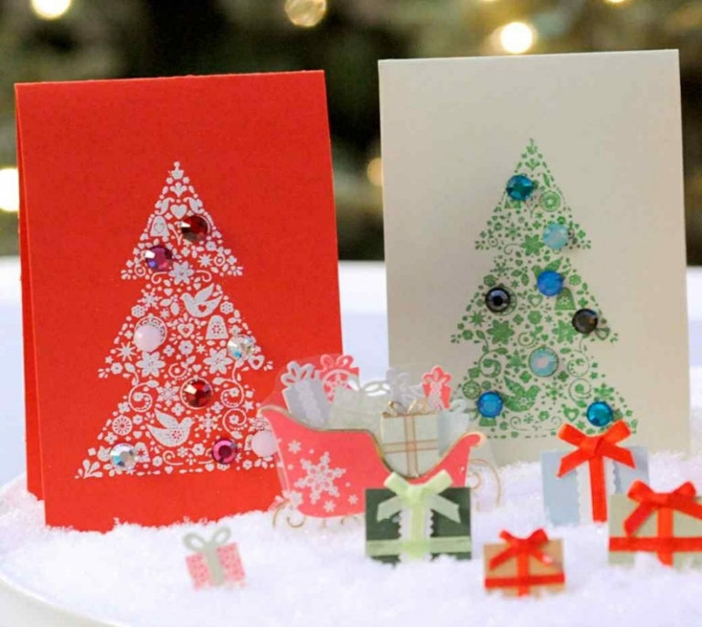 cartes de vœux Noël chic faites maison décorées strass
