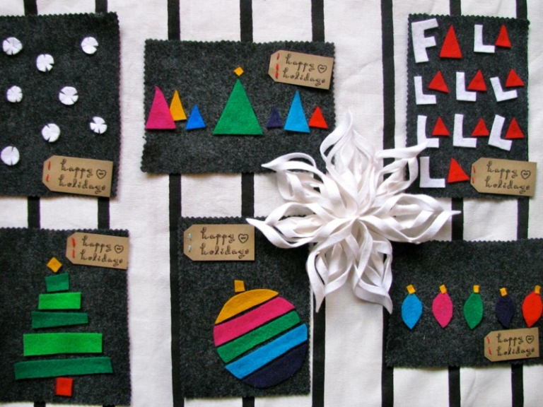 cartes de vœux originales Noël DIY tissu décoré feutrine