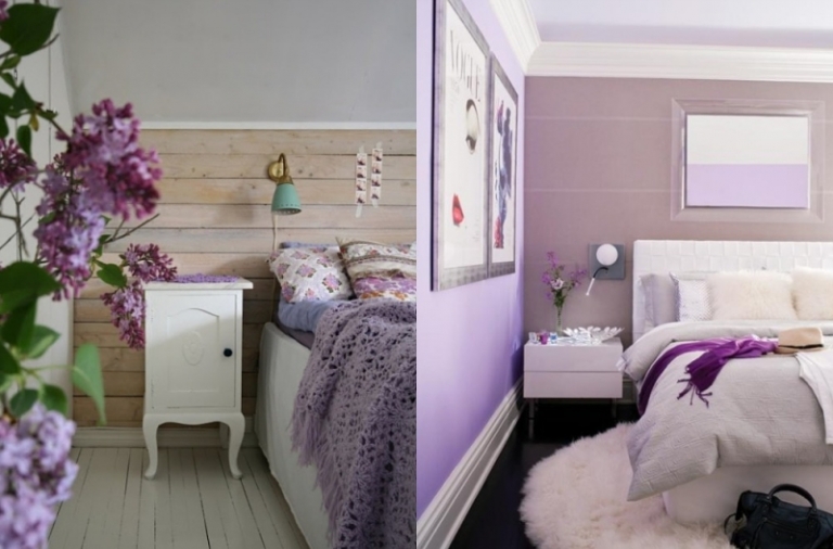 chambre adulte linge de lit peinture murale lilas fleur lilas