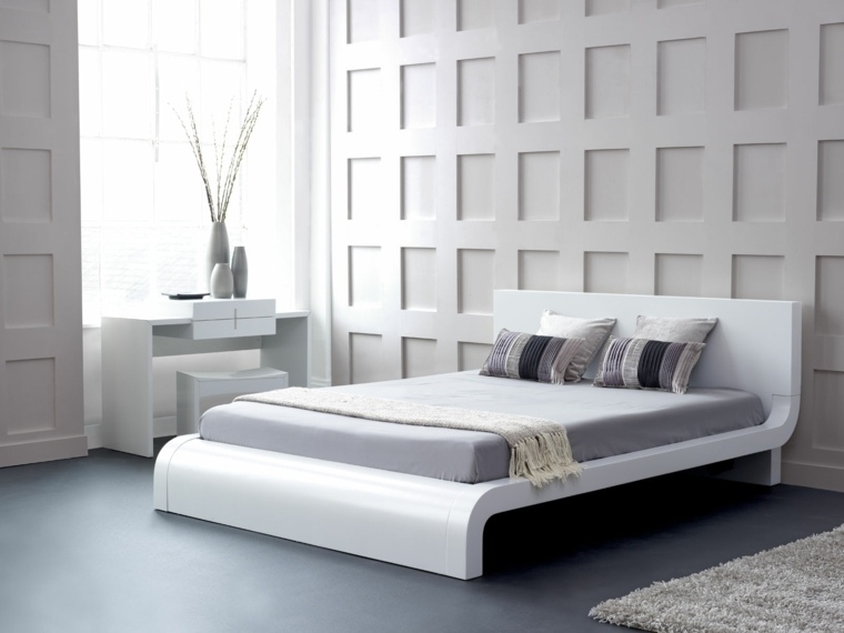 chambre blanche design moderne décorée linge lit gris