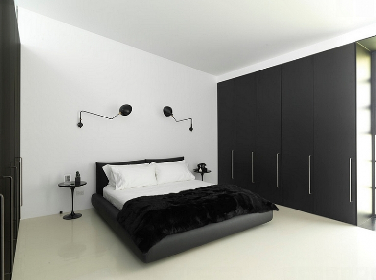 chambre blanche grand-lit-table-chevet-noir-peinture