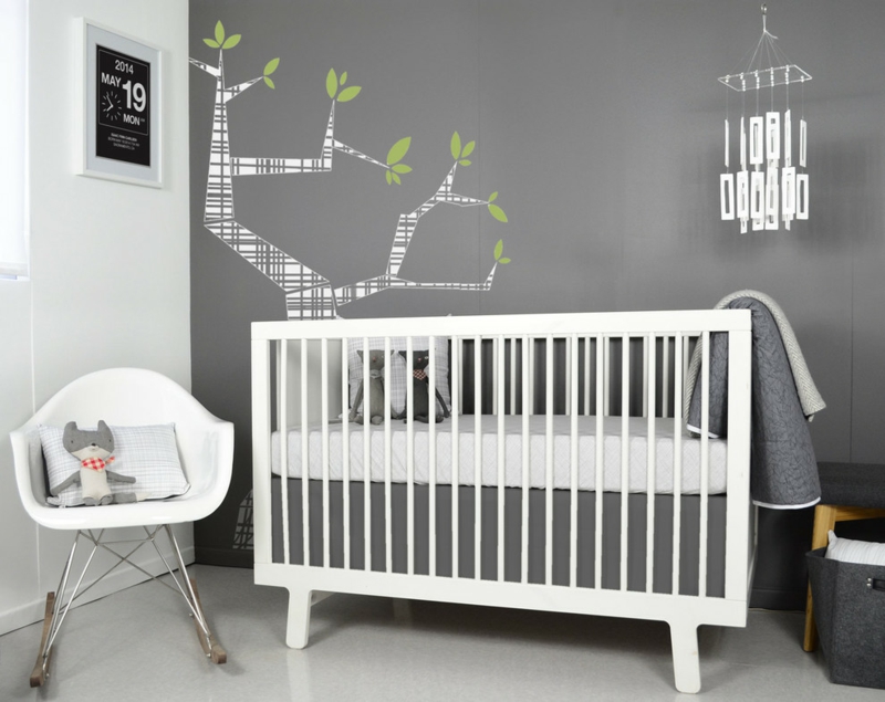 chambre-bébé blanche grise fauteuil bascule design blanc