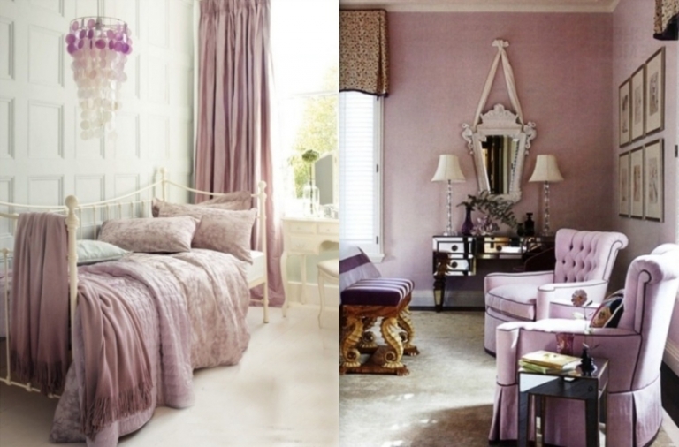 chambre coucher adulte décorée rose poudré lilas