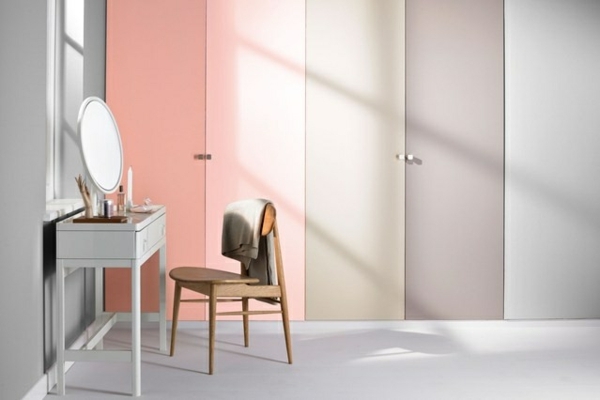 coiffeuse blanche armoires portes nuances couleur-pastel
