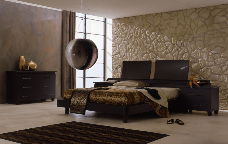 couleur-chambre-moderne-lit-tête-lit-rangement-mobilier-bois-wenge-tapis-marron-sombre