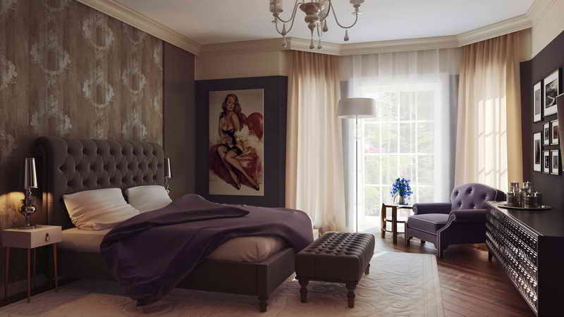 couleur-chambre-moderne-peinture-murale-marron-papier-peint-motifs-baroques couleur de chambre