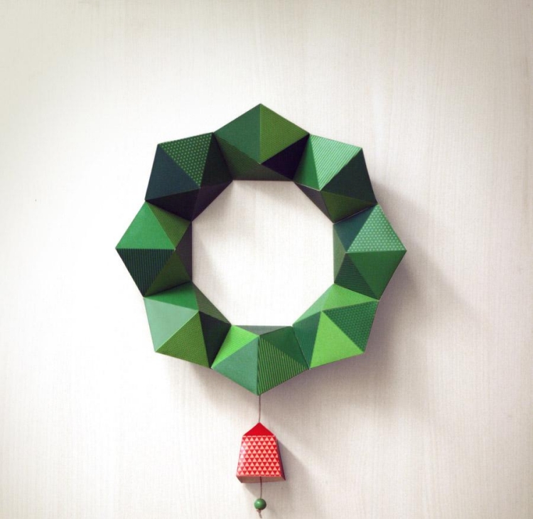 couronne Noël cloche 3D fabriquer papier vert rouge
