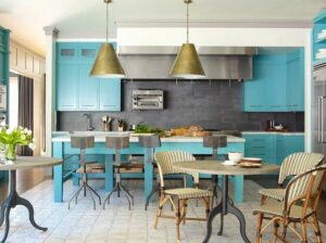 credence cuisine gris anthracite portes armoires bleu-turquoise