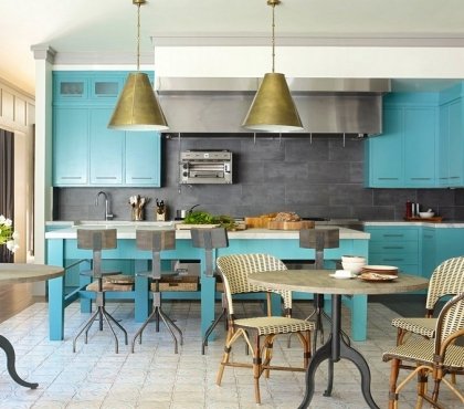 credence cuisine gris anthracite portes armoires bleu-turquoise