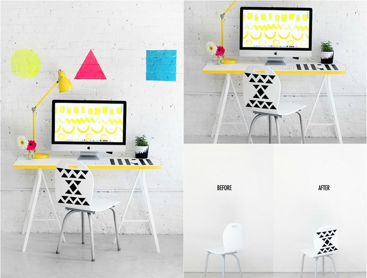deco-chambre-ado-fille-déco-chaise-bureau-stickers-adhésifs-triangles-noirs