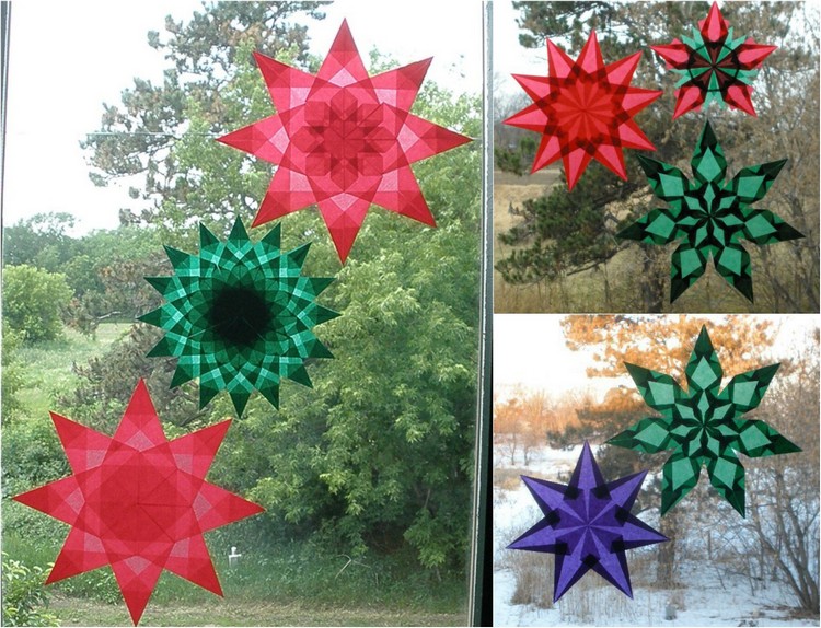 deco-fenetre-Noel-etoile-étoiles-rouge-vert-bleu-idées-branches-variées