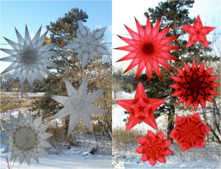 deco-fenetre-Noel-etoiles-blanches-rouges-modèles-différents déco fenêtre Noël