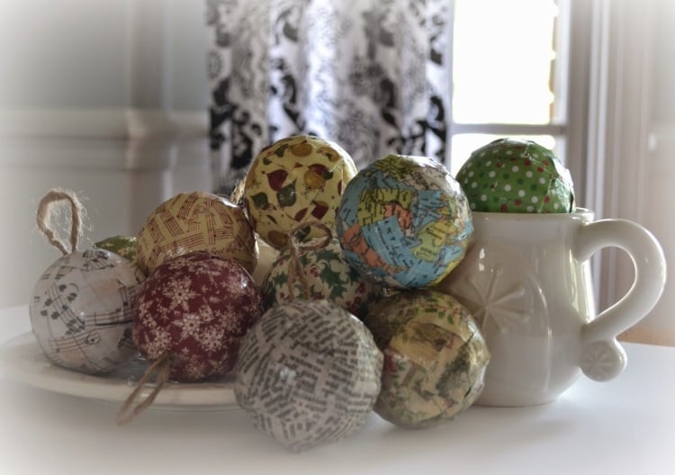 decoration-Noel-faire-soi-meme-boules-polystyrène-décorées-papier-coloré-motifs-divers