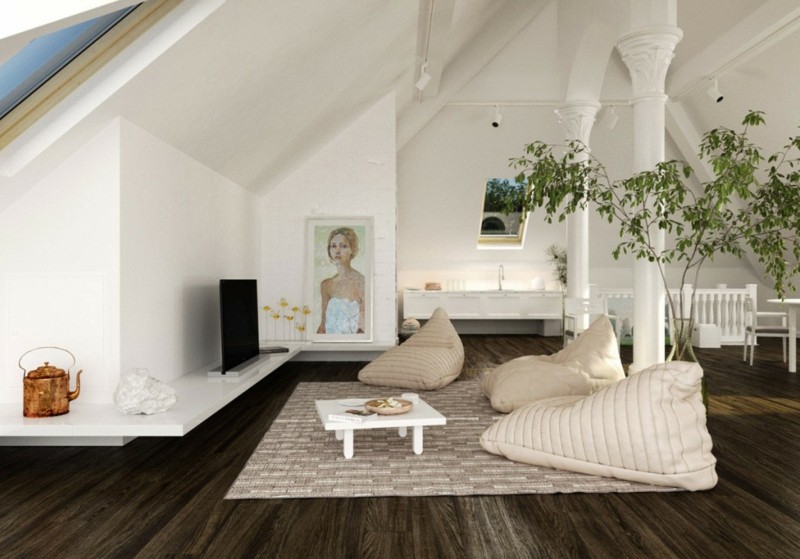 decoration-salon-loft-plantes-vertes-accent-fpoufs-poire-beige-table-basse-blanche