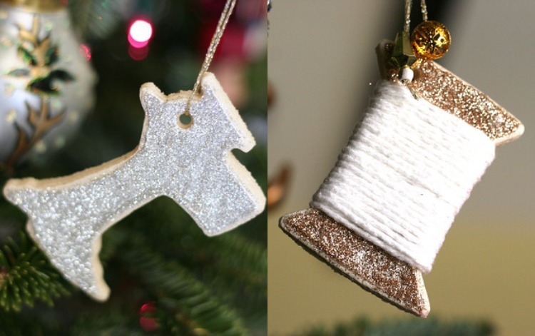 decoration-sapin-Noel-pate-sel-figurines-bobine-paillettes décoration sapin de Noël