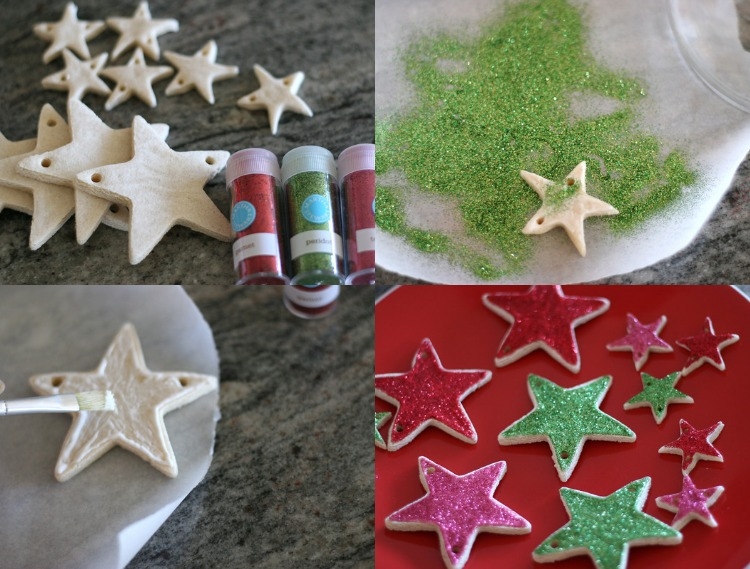 decoration-sapin-Noel-pate-sel-ornements-étoiles-pailletées décoration sapin de Noël