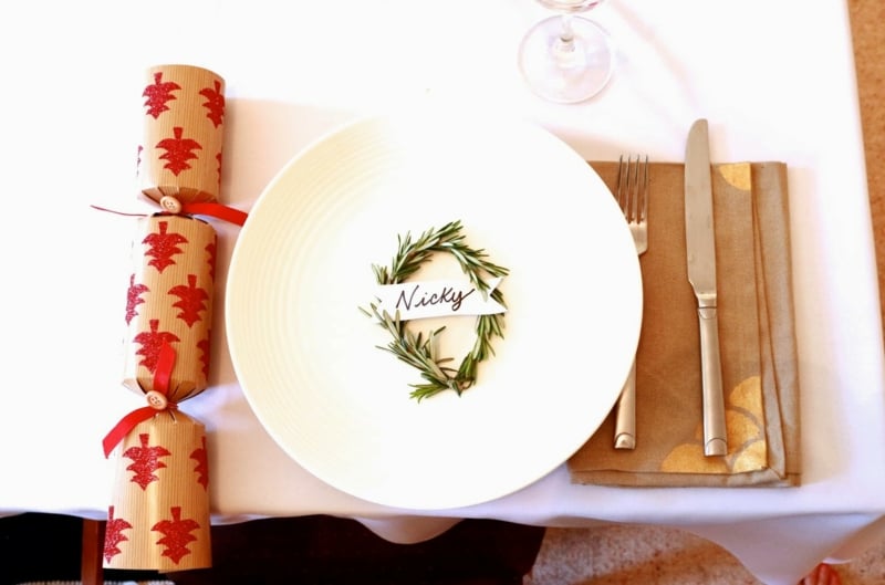 decoration-table-Noel-papilotte-noel-papier-motif-sapins-nom-table-branchette-décorative