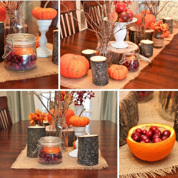 decoration-table-automne-chemin-table-jute-citrouilles-brindilles-pommes-baies-rouges-bougies