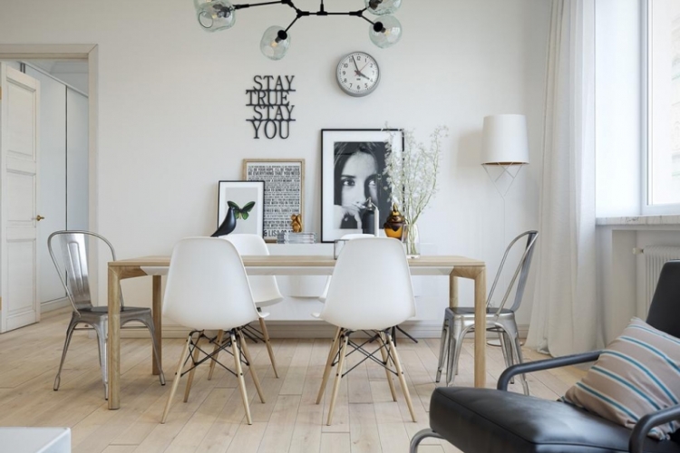 design-scandinave salle manger chaises Eames chaises métalliques