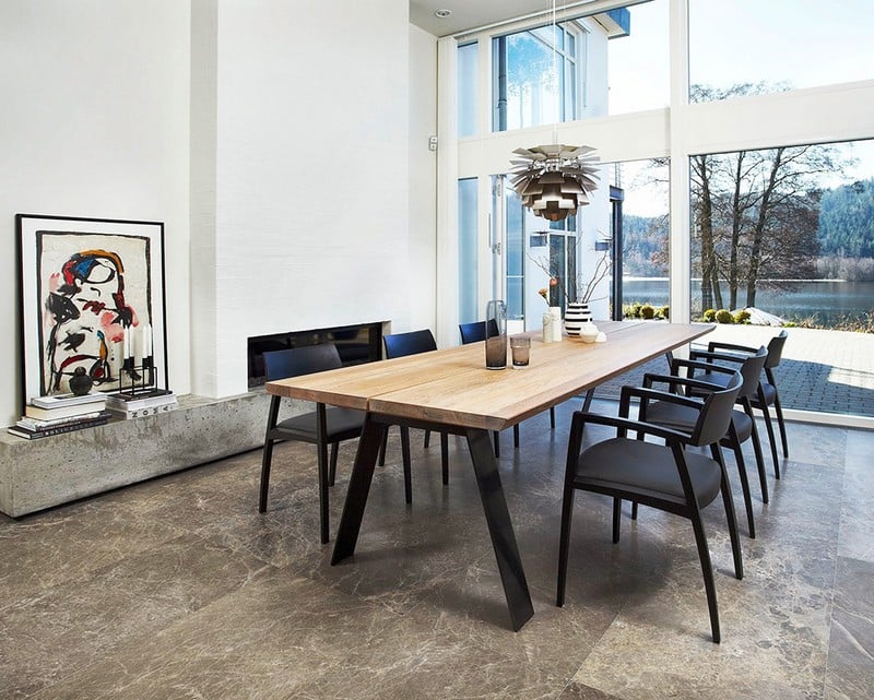 design scandinave -salle-manger-table-bois-métal-chaises-noires