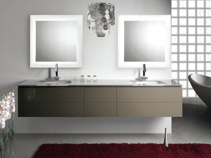 double-miroir salle bain lumineux Artelinea meuble sous-lavabo taupe