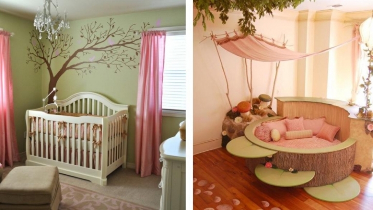 décoration chambre-bébé fille couleurs tendres vert rose