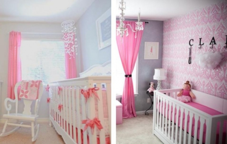 décoration chambre-bébé fille rose bleu rose gris
