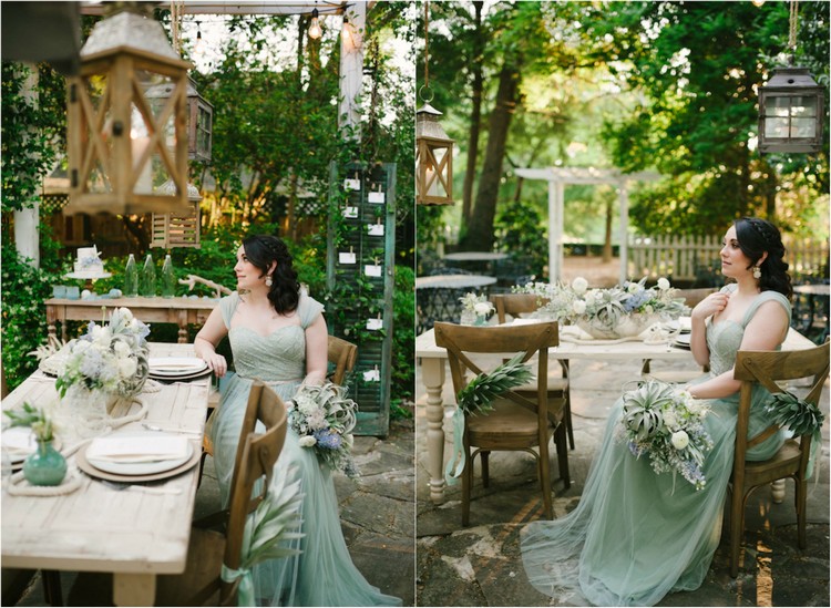 décoration-mariage thème mer robe mariée vert eau bouquet assorti