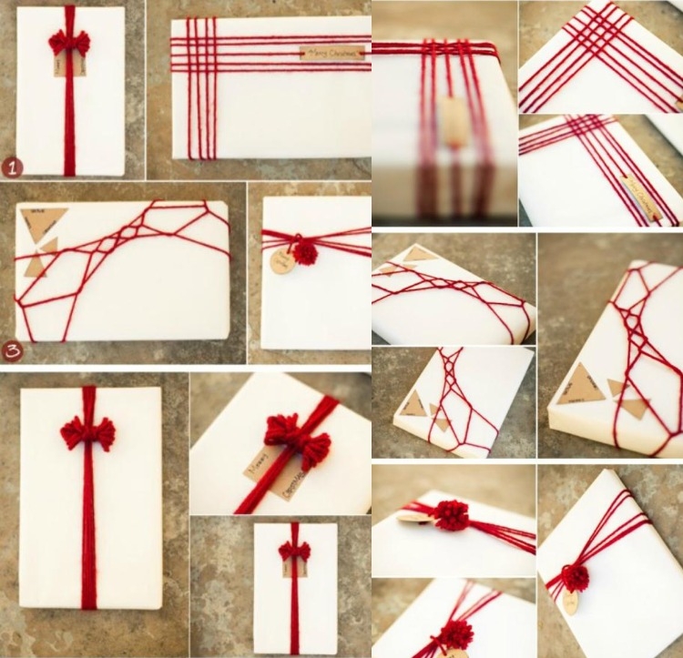 emballage-cadeau-original-papir-blanc-fils-laine-rouge-étiquettes