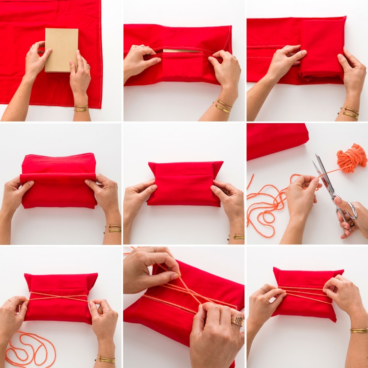 emballage-cadeau-original-tissu-carré-fils-laine emballage cadeau original