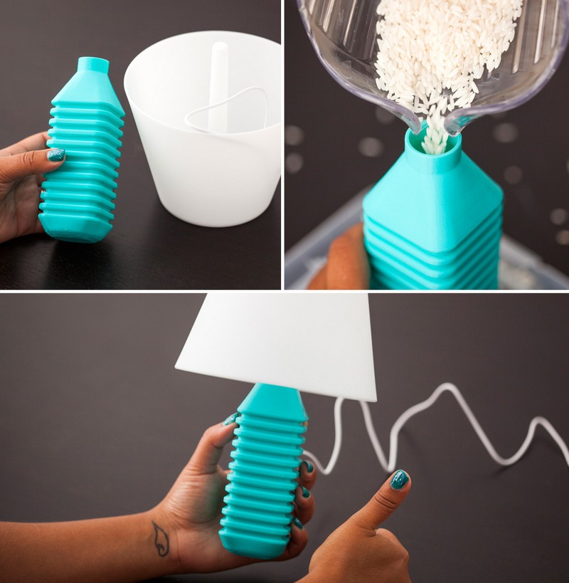 fabriquer-lampe-table-pied-bouteille-plastique-turquoise-riz fabriquer une lampe